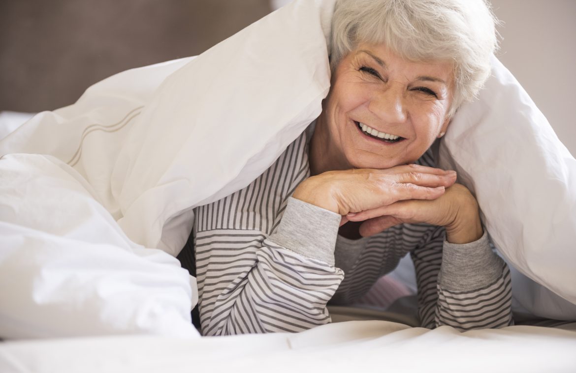 woman looking happily